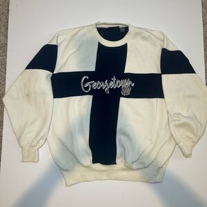 Vintage Georgetown Hoyas Men's White and Blue Crewneck Sweater